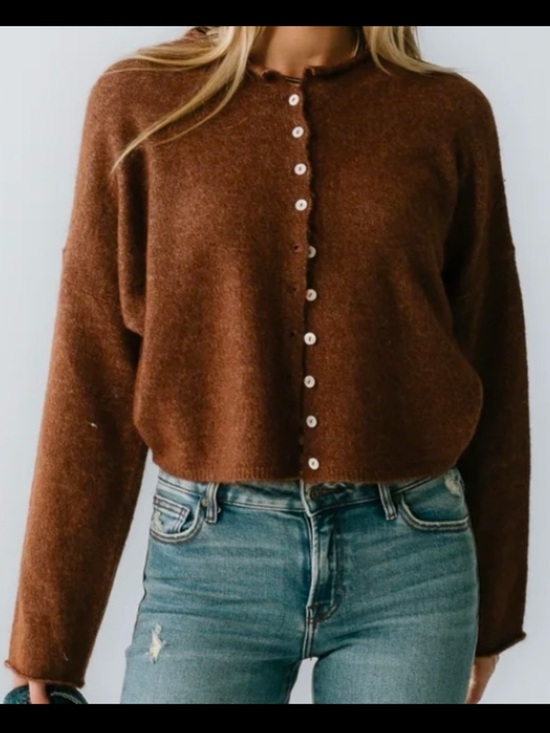 bohme Sweaters - bohme Brown Cropped Button-Front Cardigan